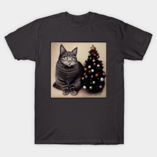 Funny Cat near Christmas Tree T-Shirt